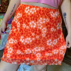 Orange hibiscus Hawaiian skirt